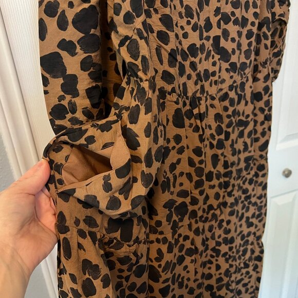 Women's Plus Ava & Viv Leopard Print Midi Tiered Dress 1X - Picture 6 of 9